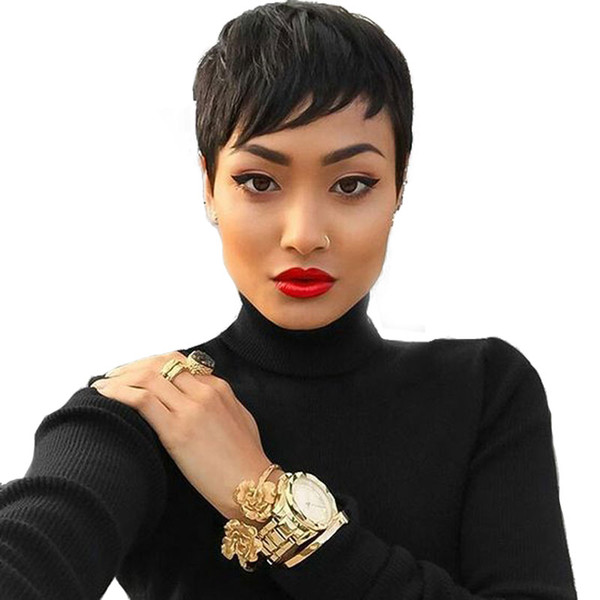 7A Top Grade Front Lace Front Human Chic Cut Hair Wigs 100% Unprocessed Machine Made Glueless Rihanna Short Wigs For Black Women