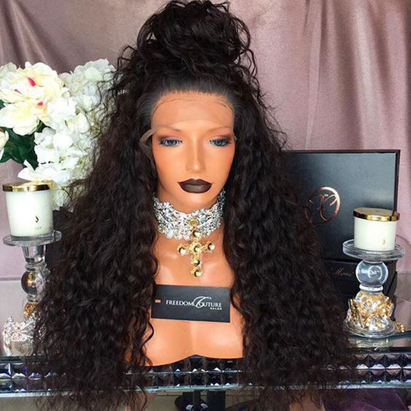 Hot Selling Black Brown Long Kinky Curly Wigs with Baby Hair 180% Density Full Density Synthetic Lace Front Wigs for Women Free Shipping