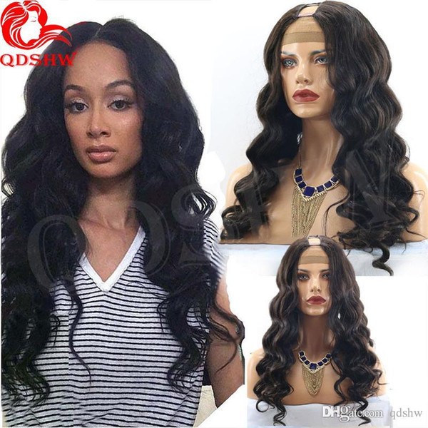 u Part Wavy Human Hair Wigs Black Women Pre Plucked Virgin Glueless u Part Brazilian Wavy Wigs Mddle Part With Baby Hair