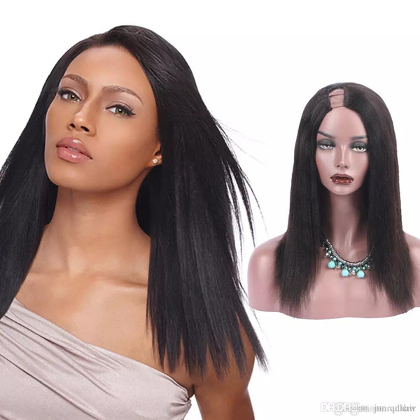 U Part Yaki Wig Side Part Brazilian Virgin Hair Light Yaki Straight u Part Human Hair Wigs For Black Women