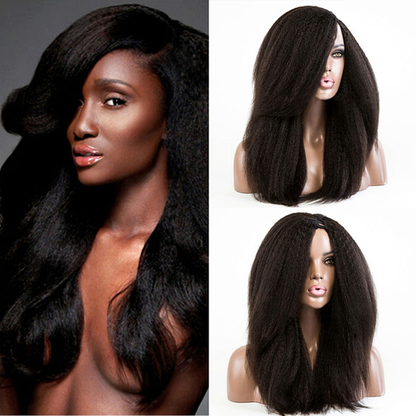 Human Hair Brazilian u Part Wig Italian Yaki Long Black Women Remy Hair Kinky Straight U Part Wig Middle Part