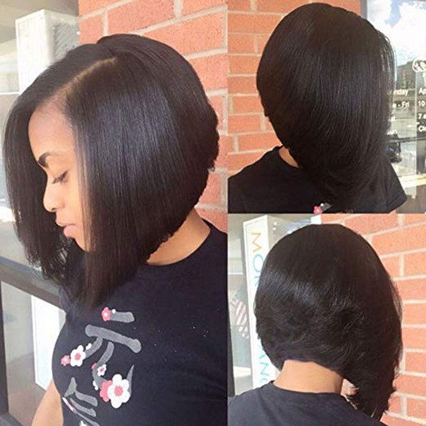 Human Hair U Part Bob Wigs for Black Women Brazilian Straight Short Bob U Part Wig Glueless Natural Color 1X4 Inch Left Opening