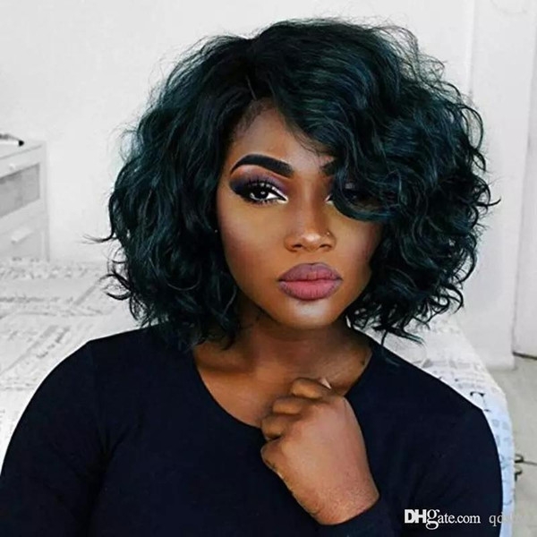 Lace Front Human Hair Wigs Short Bob Brazilian Virgin Pre Plucked Baby Hair Glueless Full Lace Short Curly Wig For Black Women