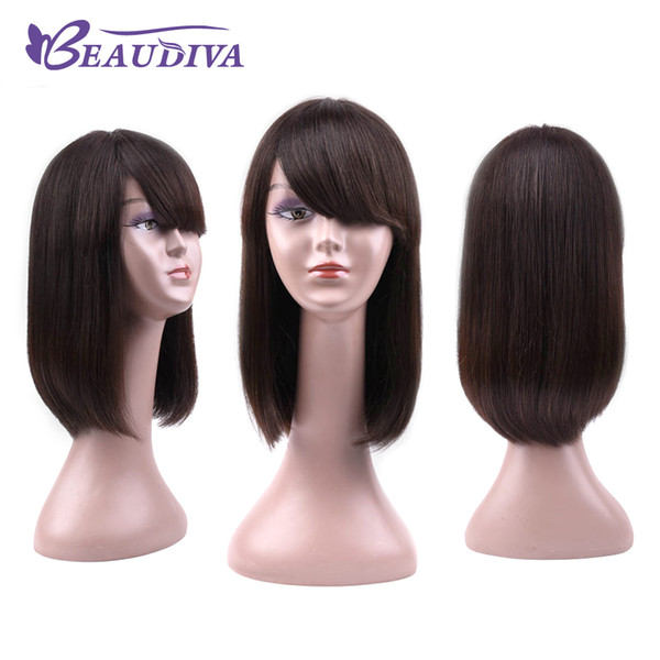 Beaudiva Straight Human Hair Wigs With Bangs Short Wig Silky Straight Brazilian Virgin Hair 150 Density Wig For Women