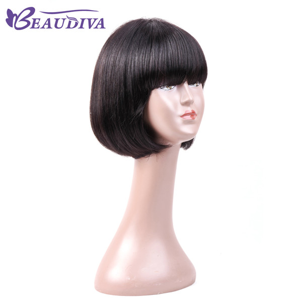 Beaudiva Bob Wig with Bangs Pre Plucked Natural Hairline Brazilian Straight Short Human Hair Wigs for Black Women