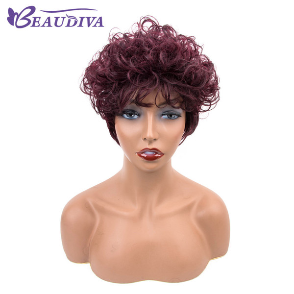 99J Curly human hair Wigs Brazilian Virgin Hair Burgundy Color Short Human Hair Wigs For Women