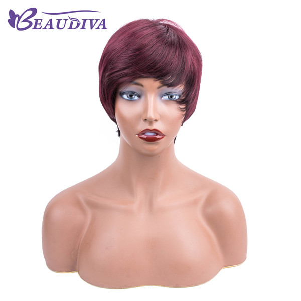 Beaudiva Hair Non Lace Wig Short Bob Full Lace Wig Color 99J Pre Plucked Hairline With Baby Hair Brazilian Virgin Human Hair