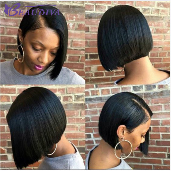 Beaudiva Short Straight Bob Wigs With Baby Hair Middle Part Malaysian Hair Wigs Hair For Black Women