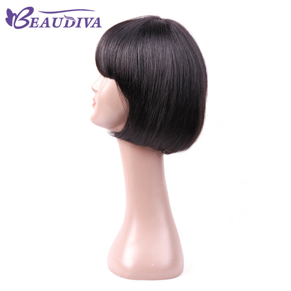 Beaudiva Short Bob Wigs Natural Color In Stock Silky Straight Brazilian Human hair Wigs With Bang For Black Women