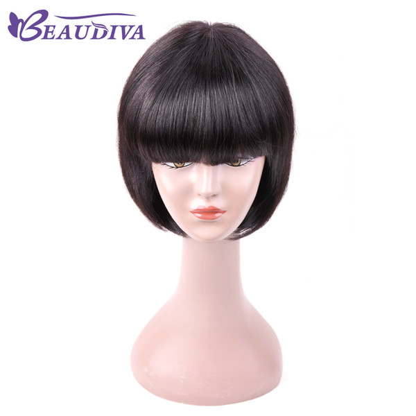 Beaudiva Short Bob Wigs With Bangs Brazilian Virgin Hair Straight Human Hair Wigs For Black Women Wigs Natural Color hot sale