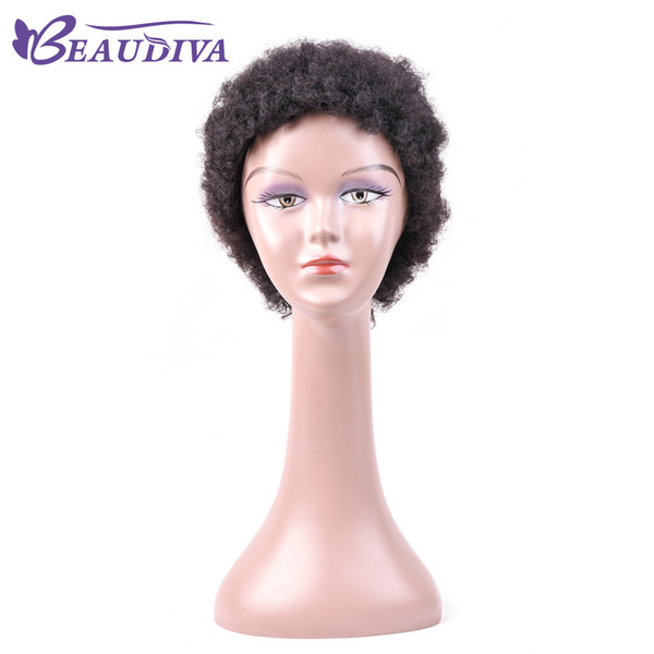 Beaudiva Black Hair Short Cut Kinky Curly Wig Brazilian Hair Full Wigs bob curly None Lace wigs with bangs for black women