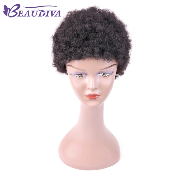 Beaudiva Top Quality Short Cut Kinky Curly Wig Human Hair Full Wigs short bob curly full wig with bangs for black women