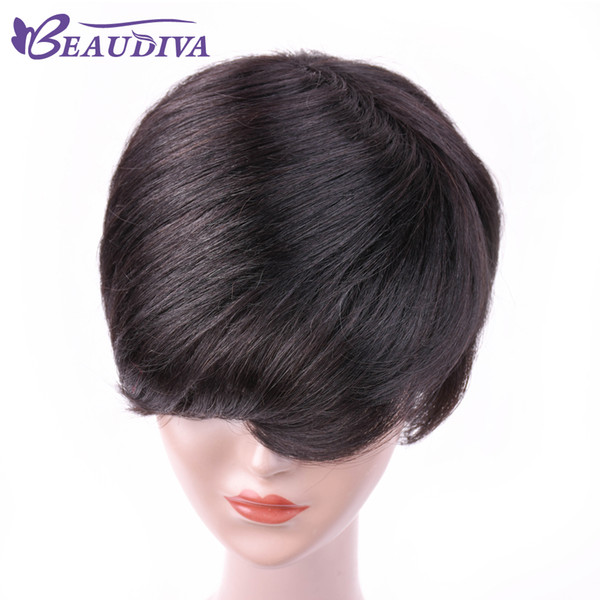 Beaudiva Short cut none lace human bob wigs best human brazilian cheap wig with baby hair glueless wigs with bangs for black women