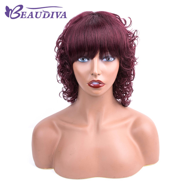 Bob Style Curly 99J Lace Front Wig Short Bob Beaudiva Lace Front Human Hair Wig Burgundy Non Lace Wig For Black Women