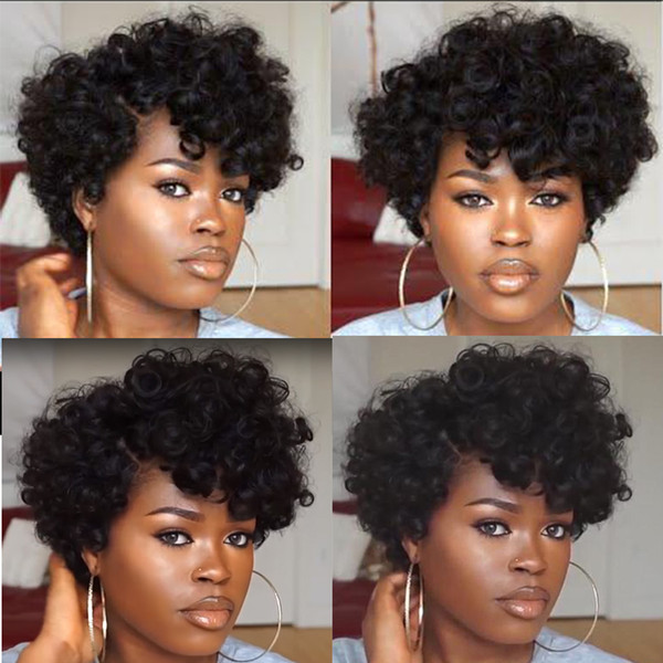 Brazilian Virgin Hair Short Cut Kinky Curly Wig 100% Human Hair Full Wigs bob curly Lace Front wigs with bangs for black women