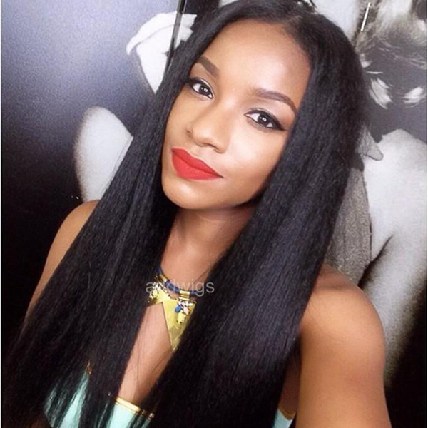 Yaki Straight Human Hair Lace Front Wigs 130% Density Brazilian Virgin Hair Full Lace Wigs With Baby Hair Pre Plucked Bleached Knots