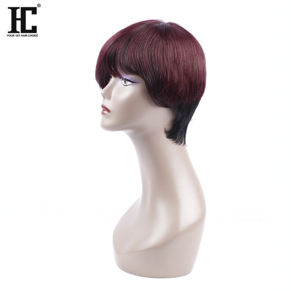 HC Hair Products Malaysian Natural Wave Hair 1b/99j Burgundy 10Inch Non-Remy None Lace Short Human Hair Bob Wigs For Black Women