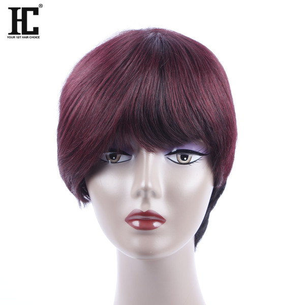 HC Hair Products Malaysian Natural Wave Hair 1b/99j Burgundy 10Inch None Lace Short Human Hair Bob Wigs For Black Women