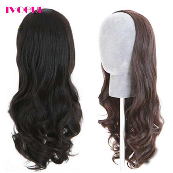 Fashion Wavy 3/4 Human Hair Half Wigs Unprocessed Virgin Brazilian Human Hair None Lace Wigs for Women