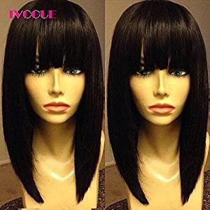 Non Lace Human Hair Wigs with Bangs Silky Straight Bob Wigs Malaysian Virgin Human Hair None Lace Wig Open Weft