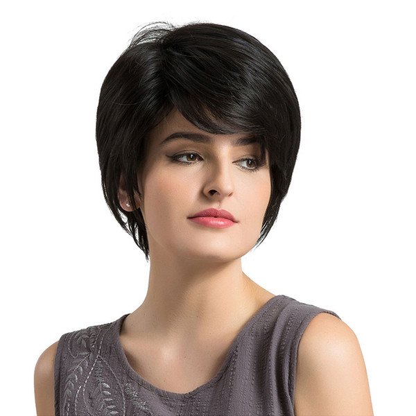 Pixie Cut Natural Black human Wigs Women Natural Short Straight Synthetic Wigs 6'/8' For Women Heat Resistant Female Hair Pieces