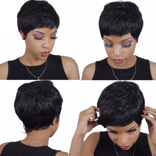 Wigs for black women Pixie cut short human hair wigs for black women bob Machine wigs with baby hair for Africans Free shopping