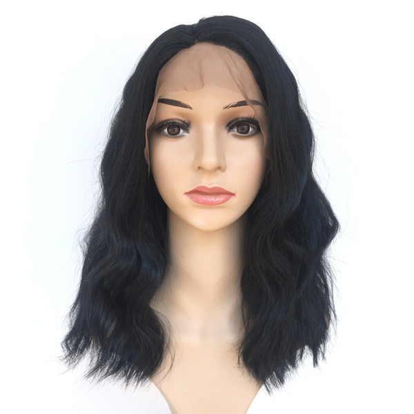 Black BOBO Lace Front Hair Like Human Wigs Wavy Short Wave Natural Wave Pre-plucked Hairline Brazilian Virgin Hair 150% Density