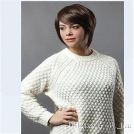 Short Blonde Wig Dark Roots For White Women And Synthetic High Heat Fiber Wig Natural Dark Brown Wig