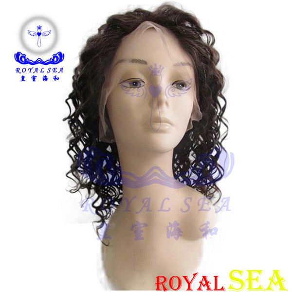 Sale 4.5 inch parting space half machine made natural color deep wave wig middle part human hair lace front wig