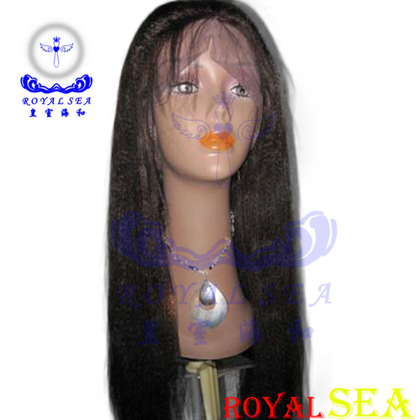 sweet natural color machine made/lace front yaki straight wig with neat bang