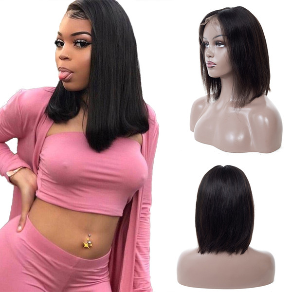 Short Lace Front Human Hair Wigs Brazilian Straight Bob wig 100% human Virgin hair Lace Frontal wigs