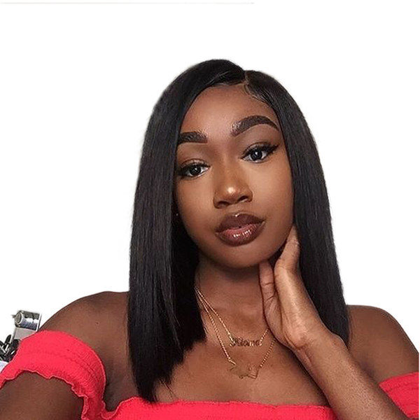 Straight Short Bob Wig For Black Women 100% human hair lace frontal wigs natural color unprocessed straight virgin human hair