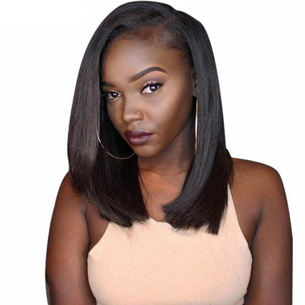 Lace Front Human Hair Wigs Peruvian Straight Short Bob wig Natural Color Straight Lace Frontal Wig Pre plucked