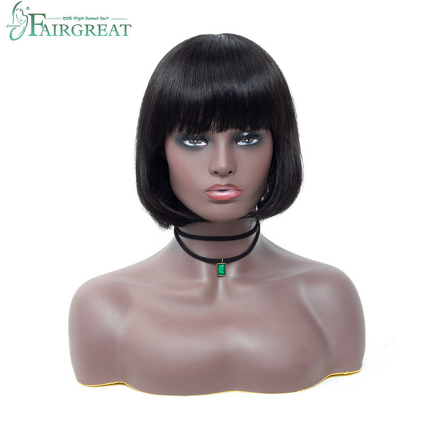 Fairgreat Hair Wigs 150% Density Short Straight Human Hair Bob Wigs Pre Plucked Bleached Knots Brazilian Non Remy Hair 10 Inch Wig