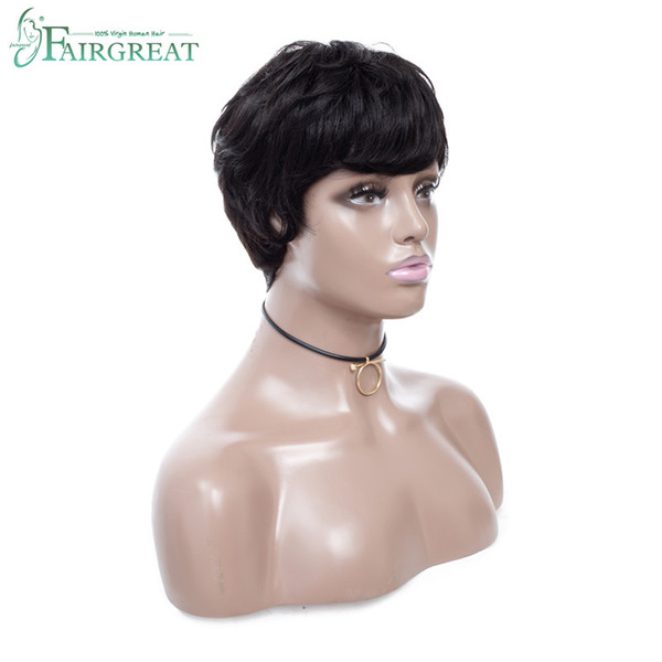 Fairgreat Short Layered Wavy Straight Human Hair Wigs For Black Women Pixie Cute Cut Glueless Natural Hair Wigs