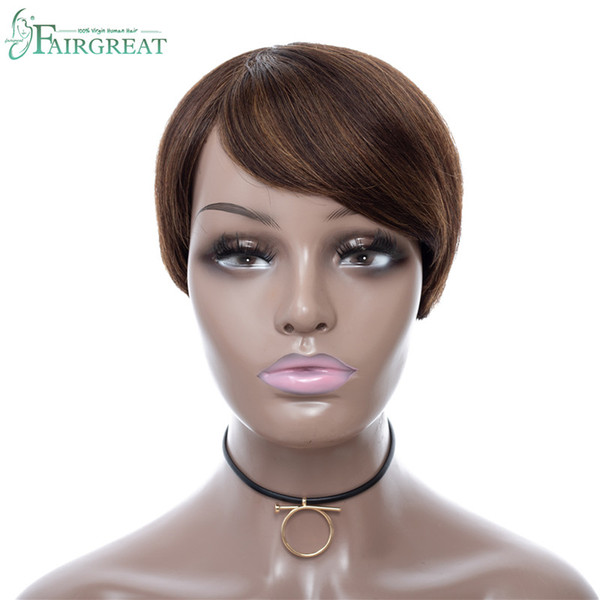 Fairgreat FS4/30 Color Short Bob Straight Human Hair Wigs For Women Pixie Cute Cut Hair Glueless Elastic Net Cap