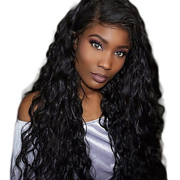 Remy Human Hair Full Lace Wig Wavy Water Wave 180% Density 100% Hand Tied African American Wig Natural Hairline Medium Long Women's Human