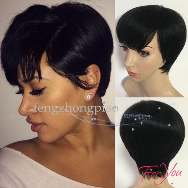 Top quality Short Pixie brazilian human hair wigs glueless full wig cut human hair wigs for black women