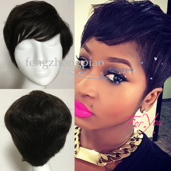 Black Pixie Cut Human Hair Wigs half-price hairstyles Full wigs short hair Brazilian virgin human hair wigs for black women