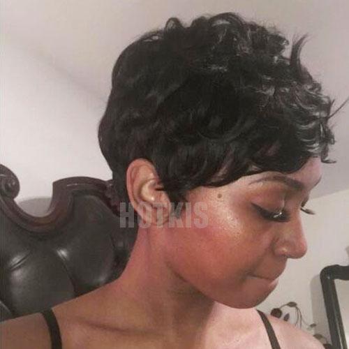 HOTKIS Short Black Wig With Bangs Pixie Wigs Short Human Hair Wigs Short Wigs For Black Women