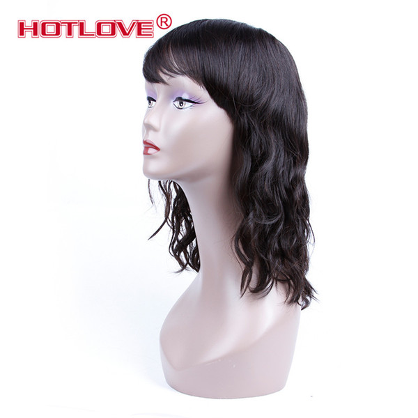 HOTLOVE Brazilian Natural Wave Human Hair Wigs For Black Women 150% Density Natural Color Medium Wigs with None Lace 12 inch HR-A01679