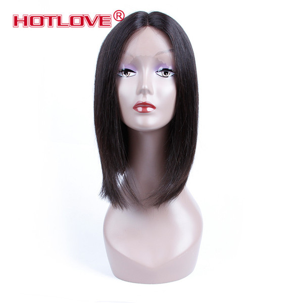 HOTLOVE Middle Part Lace Front Straight Human Hair Wigs For Black Women Brazilian Hair Short BOB Wigs Natural Color 12 inch ARHL-0153