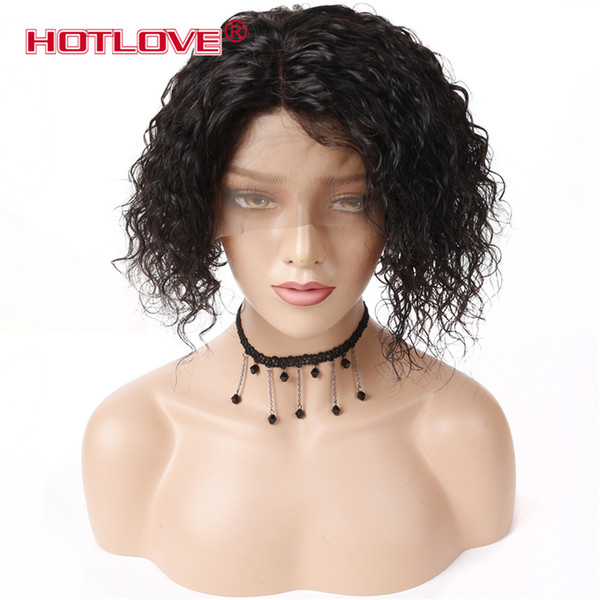 HOTLOVE Short Bob Wigs Middle Part Lace Front Brazilian Human Kinky Curly Short Wigs 8-14 Inch Natural Headline 