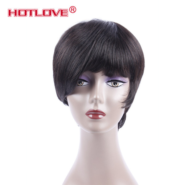 HOTLOVE None Lace Short Bob Human Hair Wigs For Black Women With Baby Hair Brazilian Natural Wave Virgin Remy Hair Wigs 10 inch