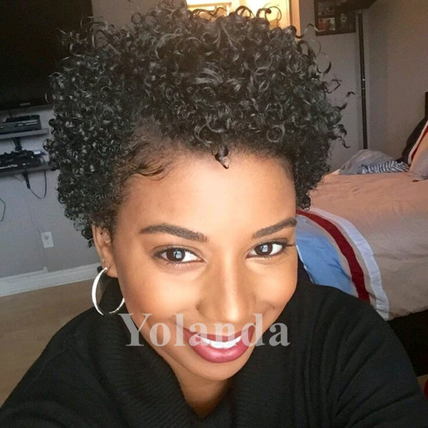 Gorgeous Sexy Afro Curly 100% Indian Human Hair Remy Glueless Lace front Full Lace Wigs Afro Curly Natural Looking Black Color