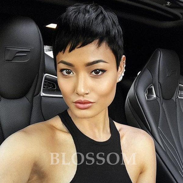 Pixie Very Short Human Cut Hair Wigs Full Lace Front Brazilian Natural Black Human Chic Cut Hair Wigs Glueless Full Lace Wig