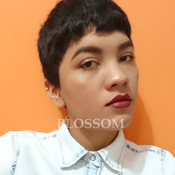 Best Human Short Full Lace Hair Wigs With Bangs Virgin Brazilian Glueless Human real Hair Lace Front Wig For Black Women