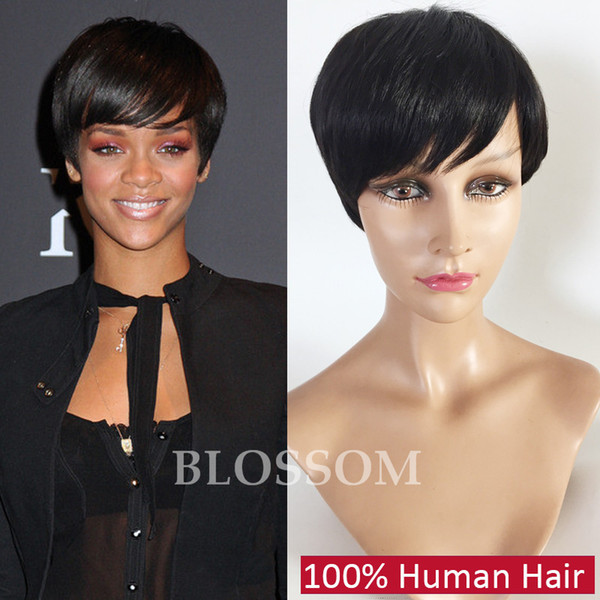 Unprocessed top grade front full lace machine made human wigs hair 100% glueless Rihanna Chic Cut Short Wigs for black women