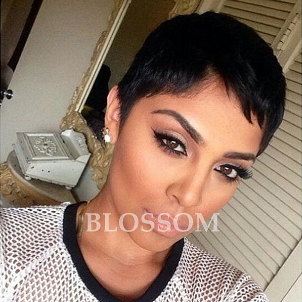 Machine Made Cheap Short Pixie Wig Human Hair Wigs With Bangs Human Hair Bob Wigs For Black Women Glueless Full Lace Hair Wigs