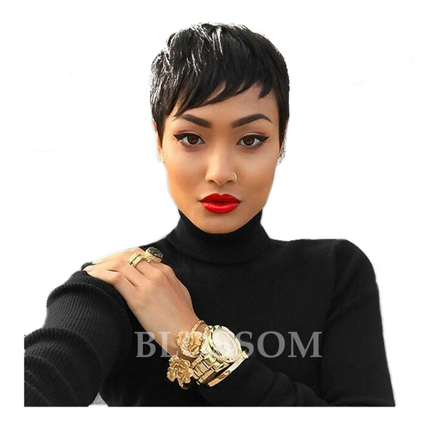 100% unprocessed 7A top grade front full lace human wigs hair machine made glueless Rihanna Chic Cut Short Wigs for black women